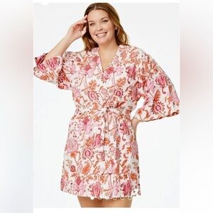 Roller Rabbit Amanda Kimono floral paisley robe cover up 100% cotton one size